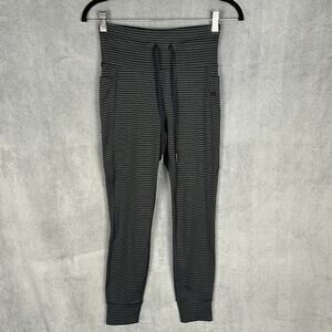 Halara Leggings Womens Small Black Striped High Waisted Drawstring Yoga Comfort